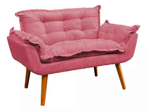 Kit Namoradeira Reforçada + 2 Poltronas Decorativas Para Sala Recepção Consultório Escritório Suede