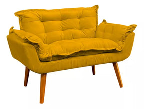 Kit Namoradeira Reforçada + 2 Poltronas Decorativas Para Sala Recepção Consultório Escritório Suede