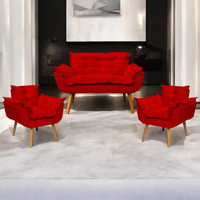 Kit Namoradeira Reforçada + 2 Poltronas Decorativas Para Sala Recepção Consultório Escritório Suede